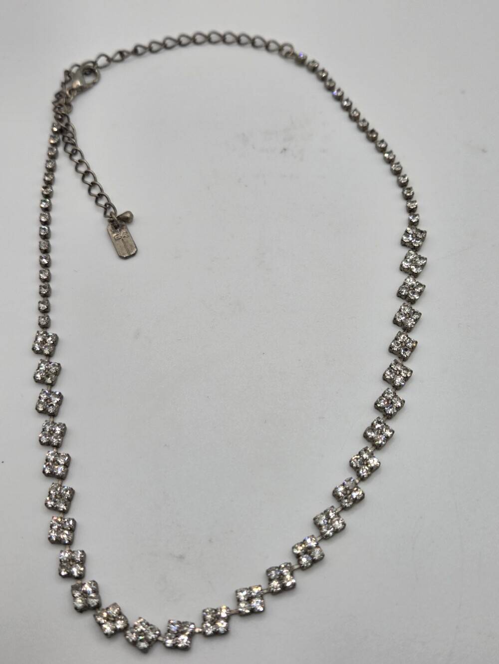 Vintage Tour De Cou Silver-Tone Clear Crystal Statement Necklace 18 Inch